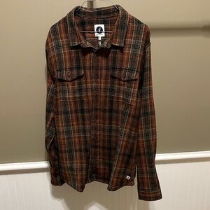 Men's Lightweight Plaid Shirt Jacket - Brown/Black